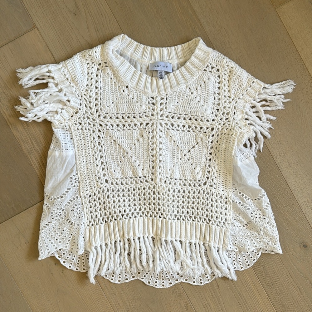 Harlyn white boho fringe and lace shirt in white
